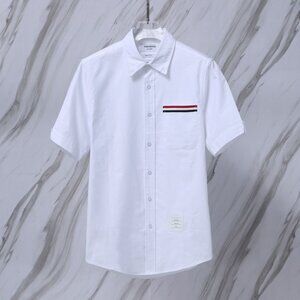 Thom Browne white pocket striped short-sleeved shirt